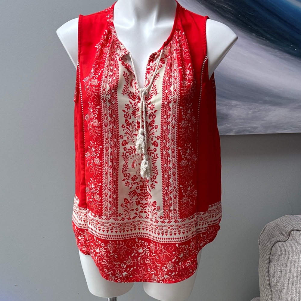 Collective Concepts Red and Cream Sleeveless Blouse
